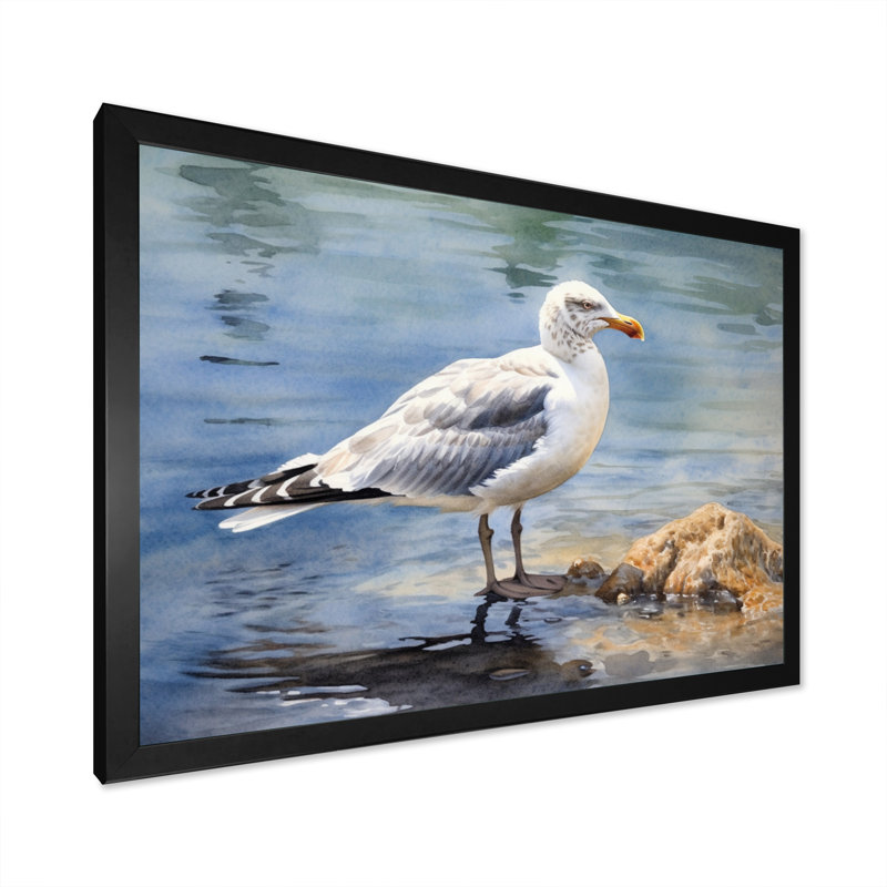 Veille de mouette III sur toile, Cadre simple noir, H 24 po x l 32 po x P 1 po
