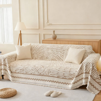 Housse de canapé en chenille avec protection antidérapante, housse de canapé à rayures douces pour canapé modulaire et en forme de L, protecteur de mobilier décoratif réversible pour animaux de compagnie et familles