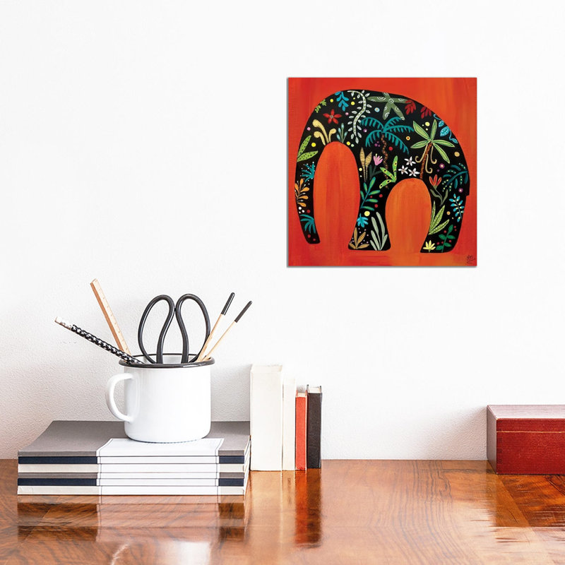 Red Jungle Elephant by Magali Modoux - Gallery-Wrapped Canvas Giclée on Canvas, Wrapped Canvas, 30.48 cm H x 30.48 cm W