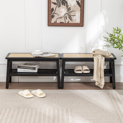 Banc de rangement en bois massif Charla