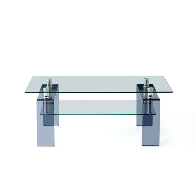Tempered Glass Coffee Table, Modern Glass Coffee Table For Living Room, 2-Tier Storage Center Coffee Table With Smoke Legs