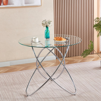 Table de salle à manger avec pieds en métal chromé et verre trempé, table de cuisine moderne pour le salon, pieds en métal chromé