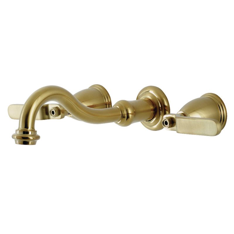 Kingston Brass Belknap Two-Handle 3-Hole Wall Mount Tub Faucet, Brushed Brass, Lever