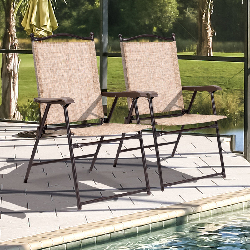 Chaises de camping pliables en tissu de patio Red Barrel Studio®, Beige