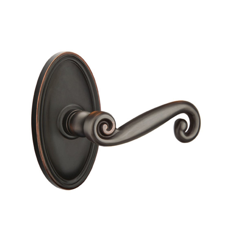Scroll Double Dummy Door Lever with Oval Rosette, Oil Rubbed Bronze, Right