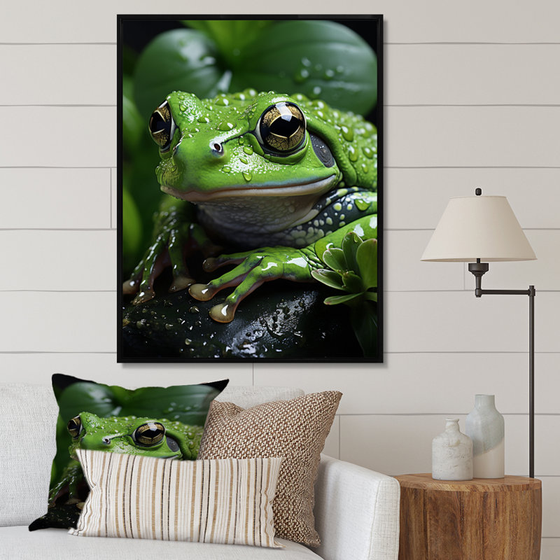 Green Frog Portrait, reproduction d'art sur toile, H 32 po x l 24 po x P 1 po, Cadre noir