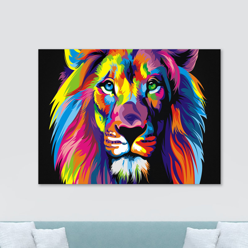 Lion Abstract Pop Art - Wrapped Canvas Print, 20.5cm H x 30.5cm W x 3.8cm D