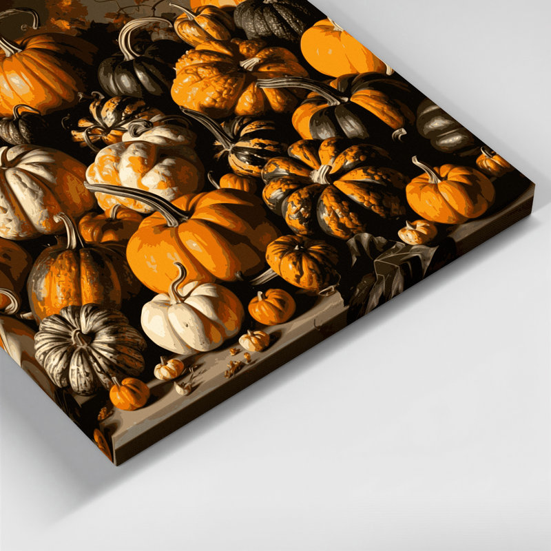 «Thanksgiving Pumpkins and gourds», art mural sur toile brune, H 12 po x l 18 po