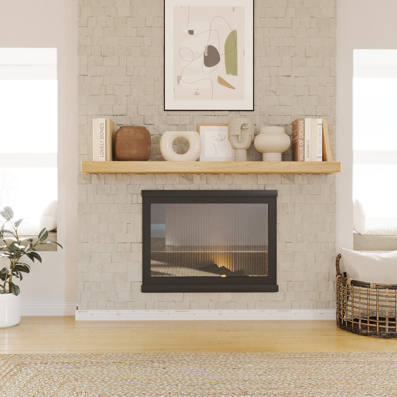 Long manteau de cheminée, bibliothèque flottante avec support caché, tablette murale pour décor de cuisine, tablette de bureau, décor de maison de campagne et rustique, placage de chêne blanc épais, aménagement intérieur, finition naturelle