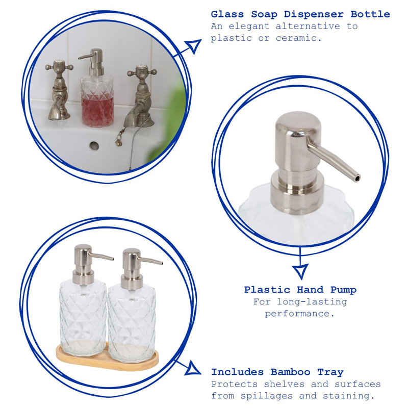 Prism Glass Soap Dispenser with Bamboo Tray - 330ml