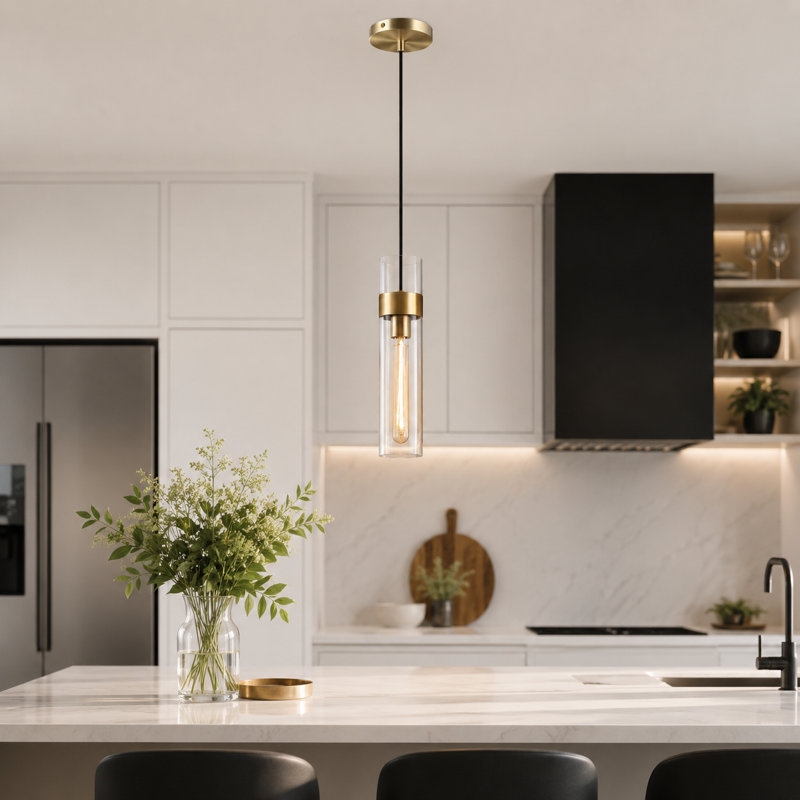 1 - Light Kitchen Island Single Pendant, Brass