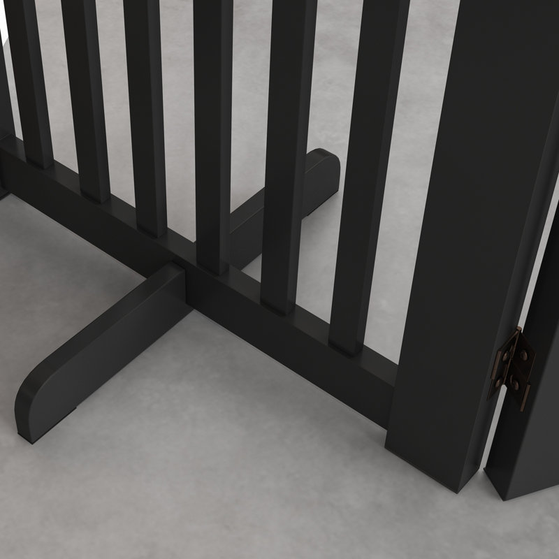 Barrière pour animaux autoportante en bois avec porte ouverte 4 panneaux, Noir