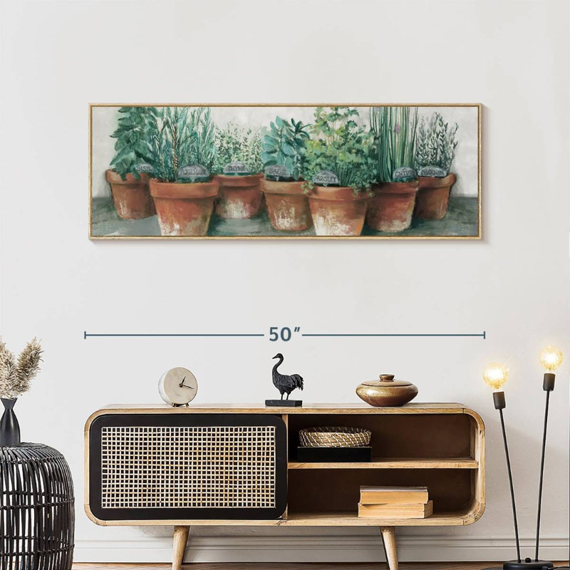 Pots of Herbs Cottage, 49 po x 17 po, Cadre flottant en bois naturel