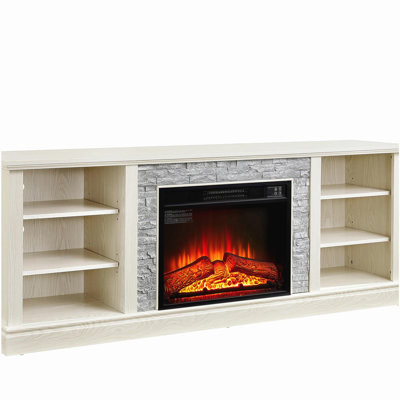 Grand support de rangement pour bureau télé en faux pierre, console média avec grand meuble de rangement, meuble télé moderne avec foyer de 23 po, blanc, l 70,12 po x P 15,35 po x H 25,83 po