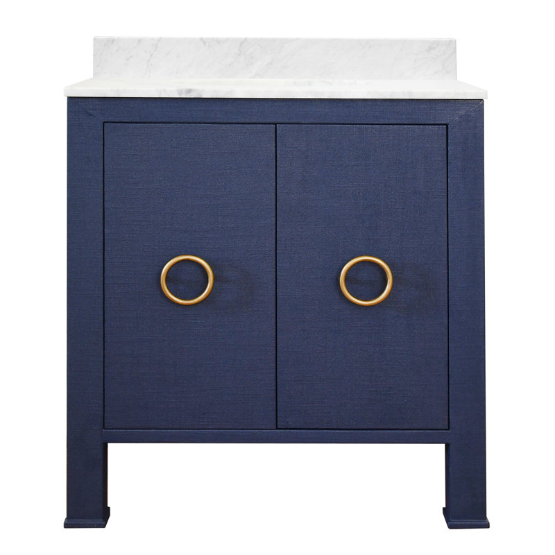 Ensemble de meuble-lavabo simple 30,5 po Blanche, Bleu marine