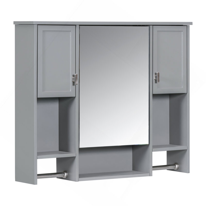 Armoire de rangement murale moderne 35 po x 28 po, armoire de salle de bain murale avec miroir, armoire à pharmacie avec barre à serviettes