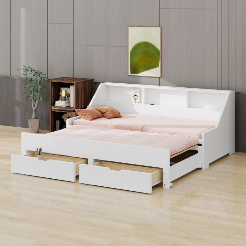 Upholstered Daybed, and Two Storage Drawers, White