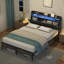 Structure de grand lit avec tête de lit ergonomique Rangement multi-espace, aucun sommier tapissier requis, lit plateforme en métal