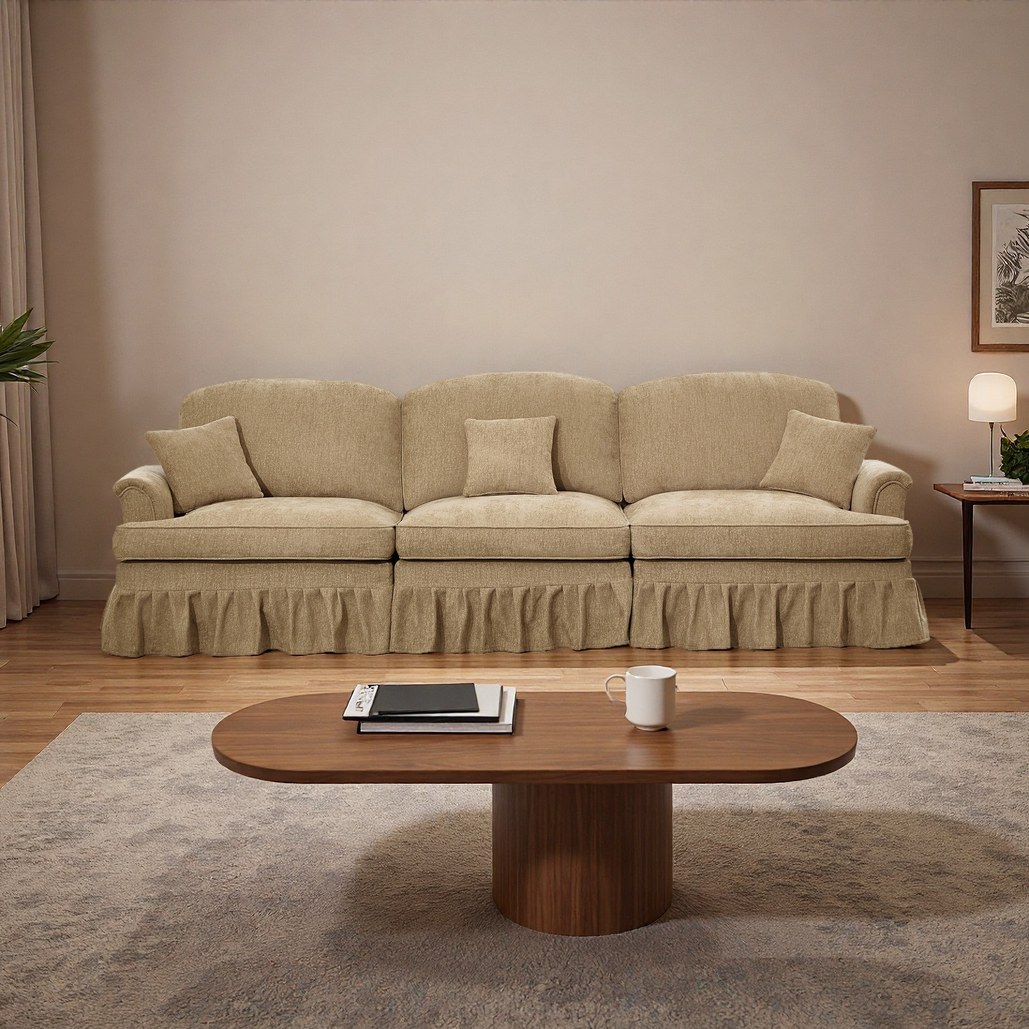 Sofa Inflable Ruffles Latitude Run® Elegant Mid Century Large 3 Seater Sofa Couch With Flared ...