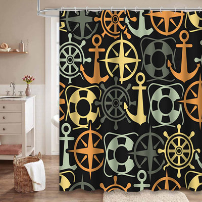 Rideau de douche imperméable nautique avec 12 crochets Nautical Anchor