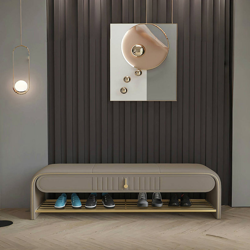 Tabouret de porte italien de luxe avec lumière italienne, H 18,11 po x l 61,81 po x P 15,74 po, Kaki