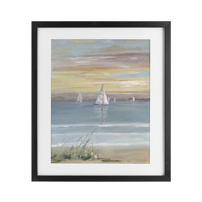 «Coastal Sail Sailers At Twilight», reproduction sous verre encadrée, conception de Sally Swatland