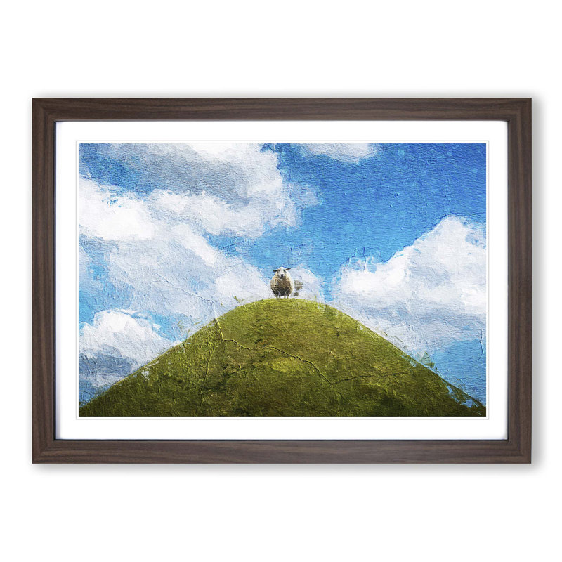 Sheep Atop a Hill - Picture Frame Painting Print, Walnut Framed, 36cm H x 48cm W x 2cm D