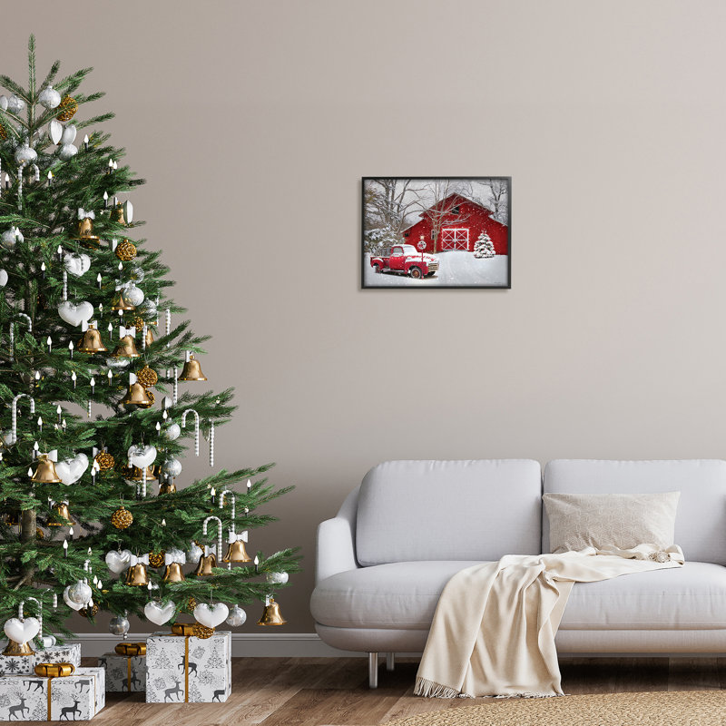 Red Barn & Truck, H 16 po x l 20 po x P 1,5 po, Giclée encadrée noir minuit