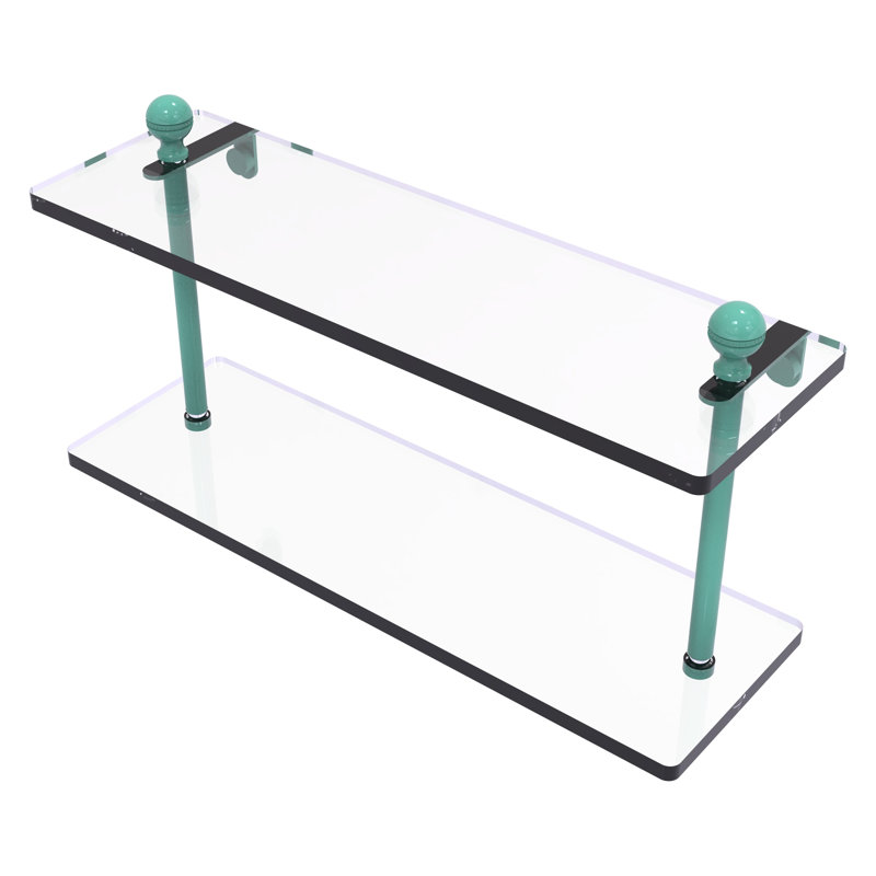 Étagère en verre à deux niveaux Mambo Collection Mambo, H 8 po x l 16 po x P 5 po, Vert écume de mer