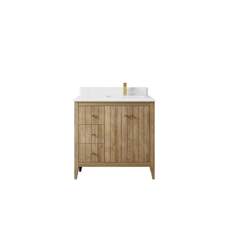 Teck d'Atlanta 22 po D Meuble-lavabo décalé à droite en gris clair avec quartz Cove, Empira