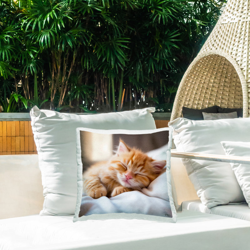 Coussin d'extérieur Snuggled Sleeping Kitten