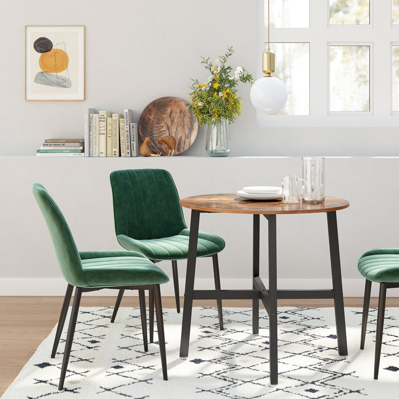 Brillion Round Metal Base Dining Table, Rustic Brown