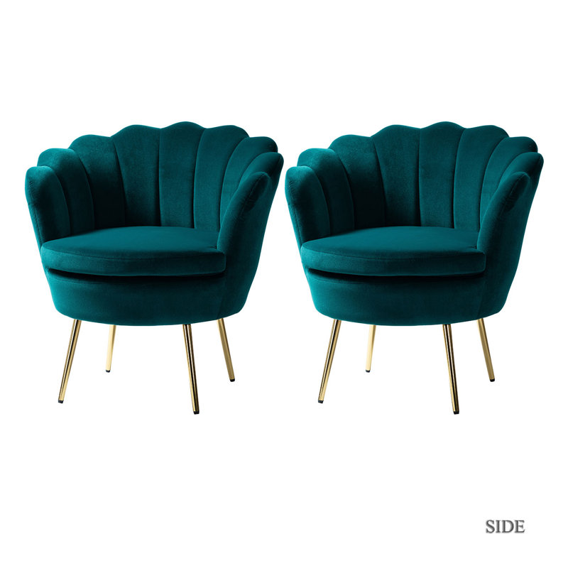 Donata  Modern Velvet Barrel Chair with Channel Tufted Back and Scalloped Seashell Edges, Teal