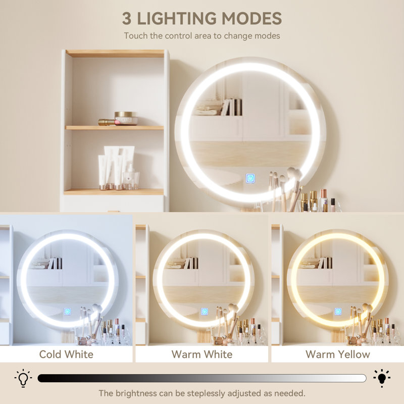 Bove Vanity Table Set with 3 Modes Adjustable Brightness Mirror with Free Stool