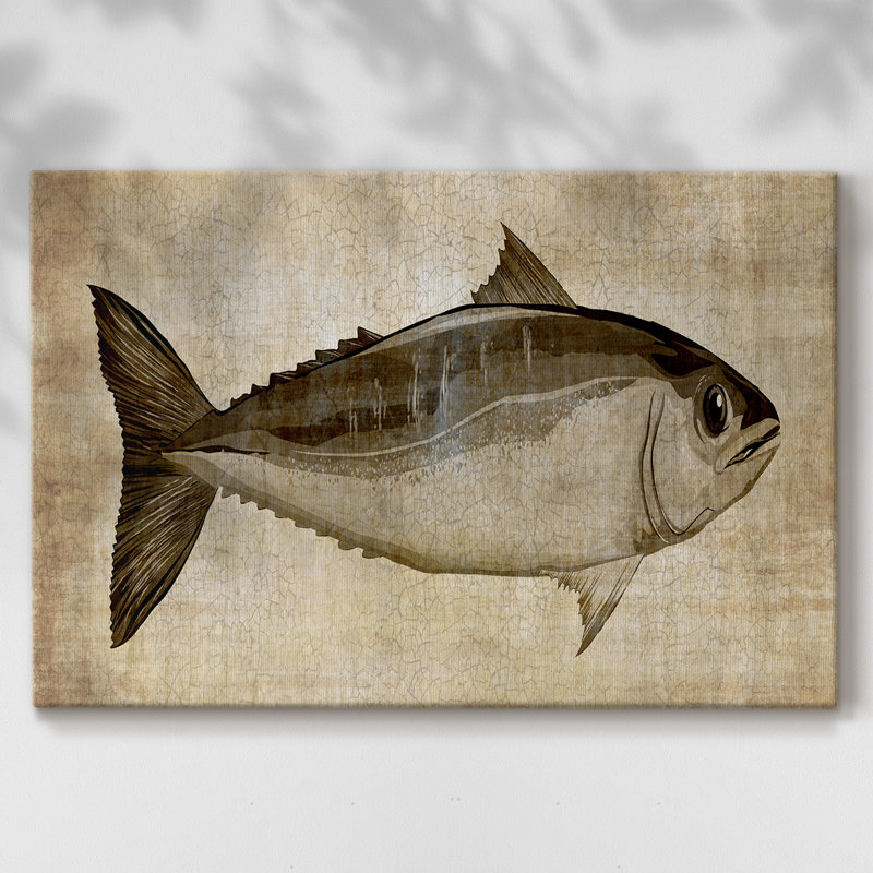 Big Catch I - Toile tendue avec châssis encadré - Prêt à accrocher, H 17 po x l 33 po, Doré