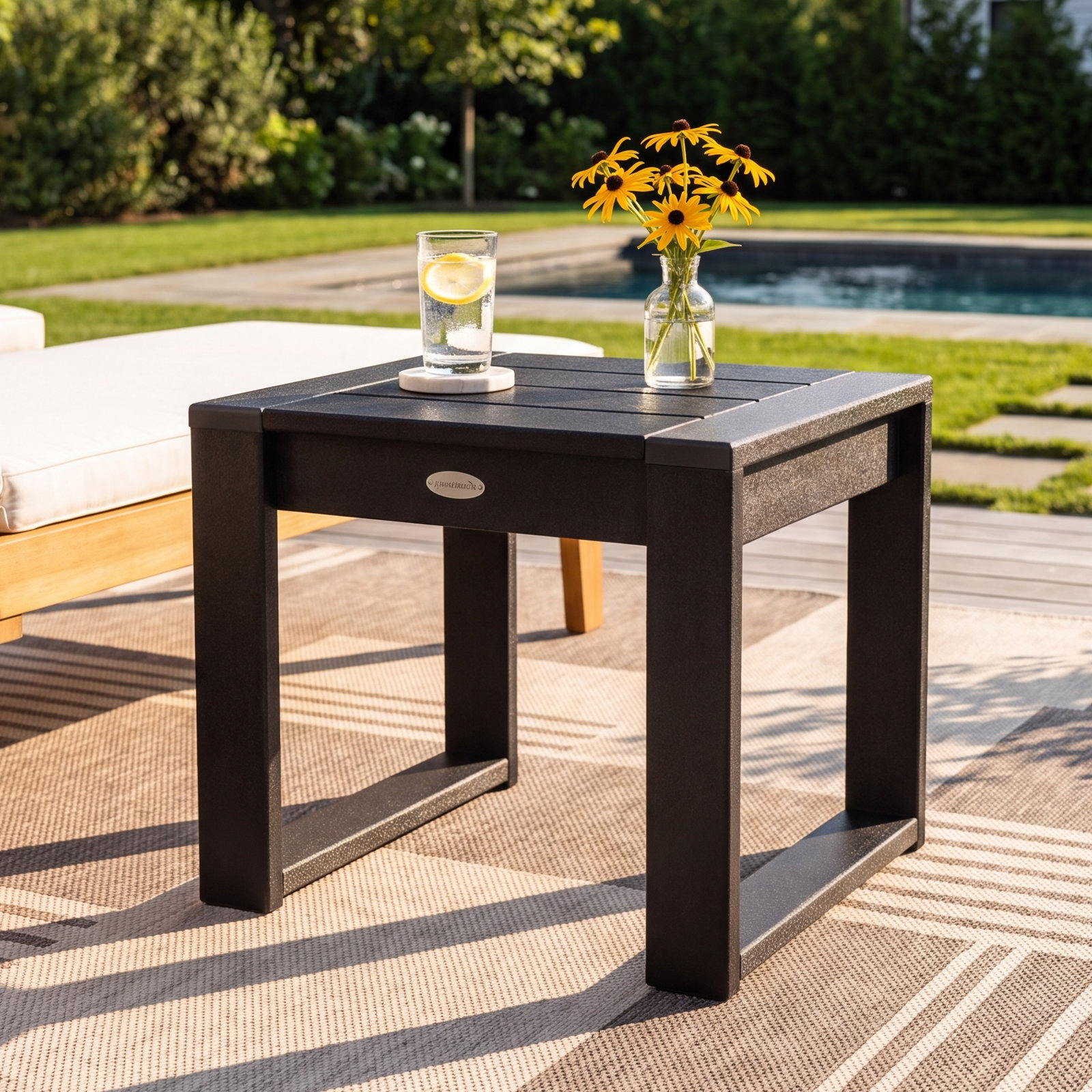 POLYWOOD® Edge 20" Patio Side Table, Black, 17.5"H x 20"W x 20"L