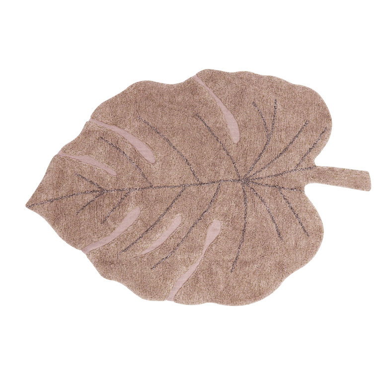 Monstera Cotton Floral Area Rug in Vintage Nude/Soil Brown