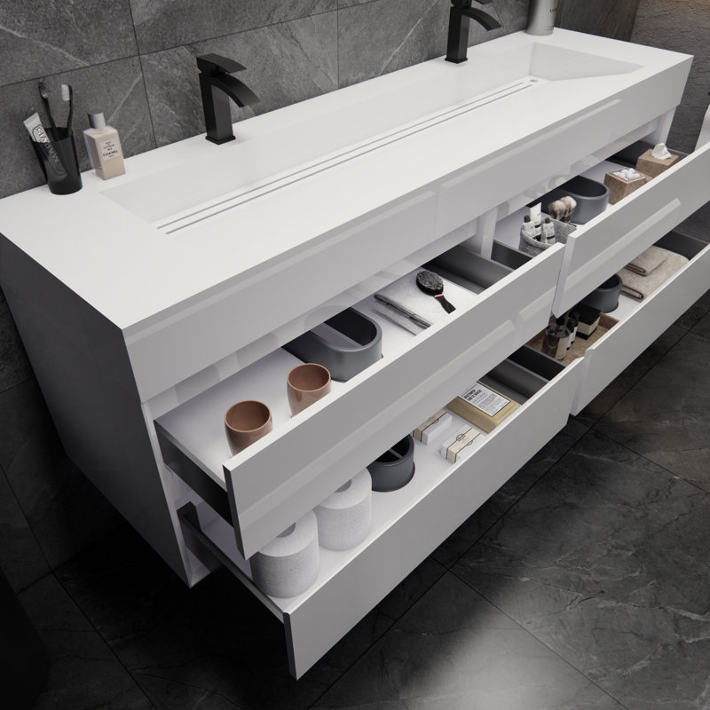 Meuble-lavabo double l 71 po x H 24,4 po Albizu, Blanc
