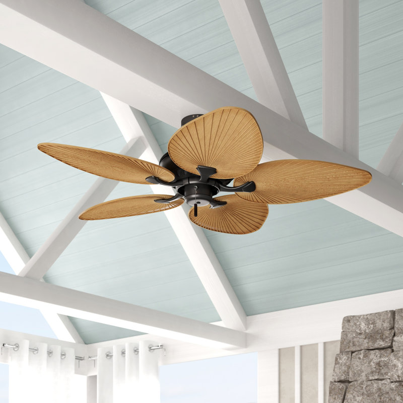 52" Bronze Tropical Ceiling Fan with Light Brown Palm Blades