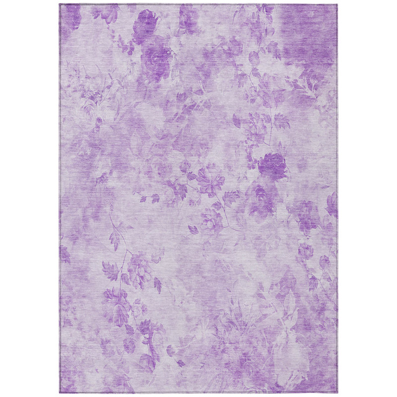 3' X 5' Lavender And Purple Floral Washable Indoor Outdoor Area Rug
