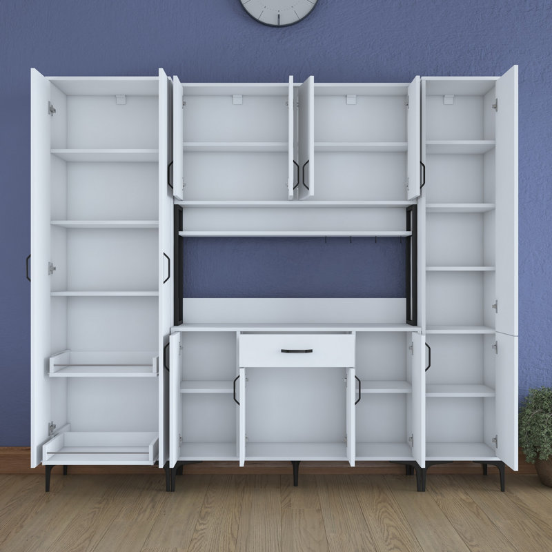 Armoire polyvalente moderne, blanche, 86,6 x 78,2 x 15,7 pouces | Panneau de particules 100% mélamine de qualité E1, épaisseur: 0,7 pouce | Solution de rangement élégante pour la maison ou le bureau, design durable et élégant