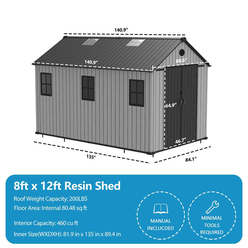 Abri de jardin ALTIBLOOM 7 x 11 pi en résine avec plancher, gris