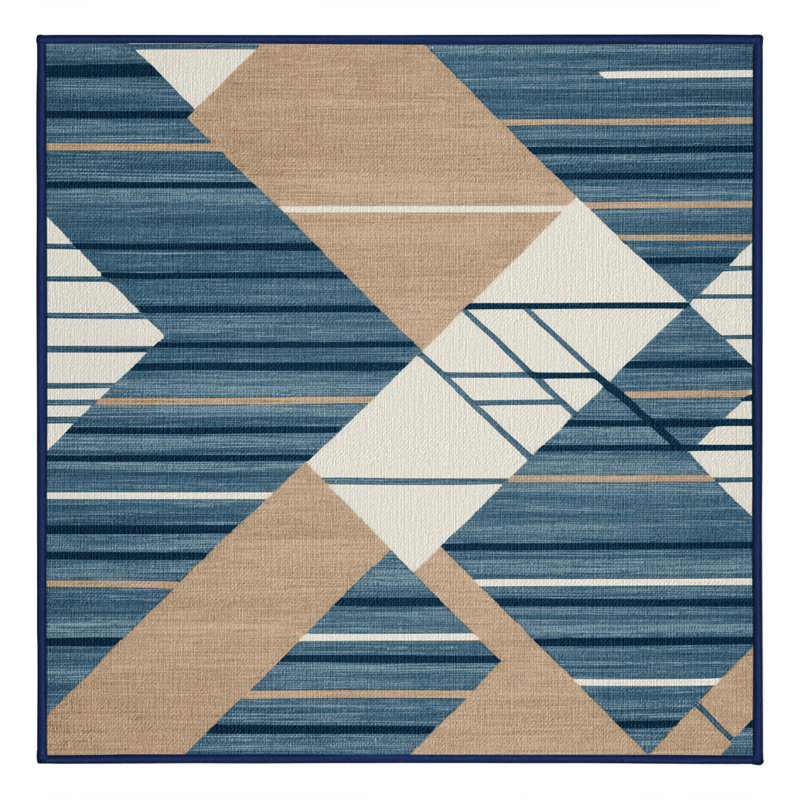 Washable Coastal Angles Coastal Area Rug, Square 8'