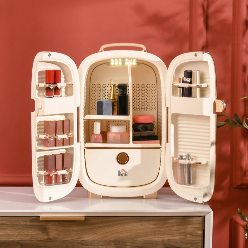 Portable Skincare Fridge With LED Display, 12L Mini Fridge For Beauty, Makeup And Cosmetics, Small Refrigerator Cooler For Bedroom, Home Office, Desktop