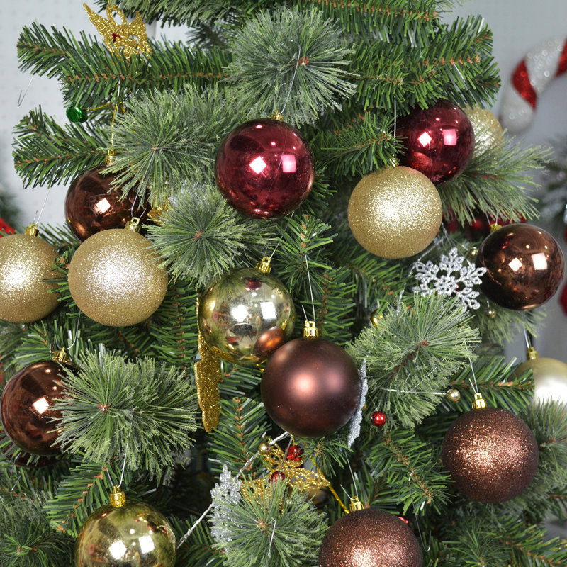 Ornement boule de Noël brillant scintillant, Or / brun / rouge