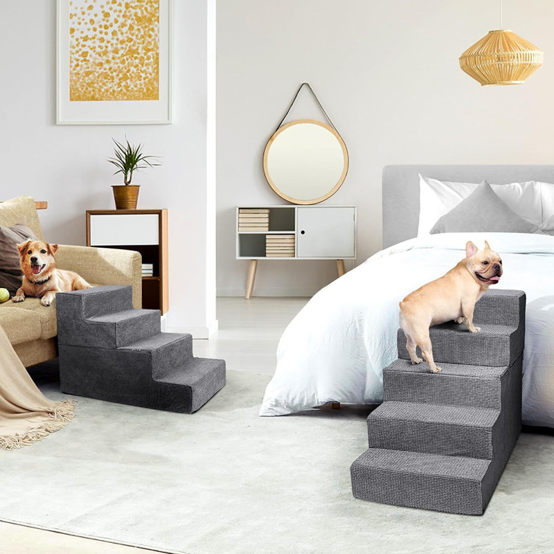 Escalier pour chien pour petits chiens, marchepied pour chien à 5 marches pour lit haut et canapé, marchepied en mousse haute densité pour animal de compagnie avec planche de support, housse lavable antidérapante, gris