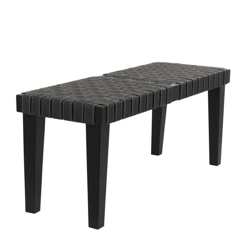 Markus Brown Wood Woven Bench, Black