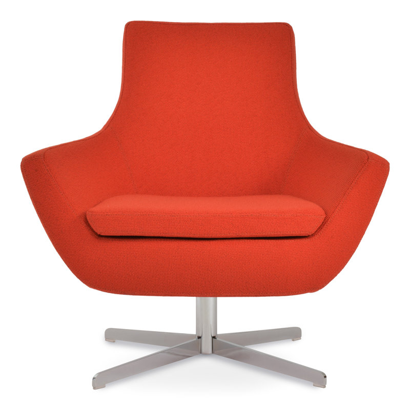 Rebecca 4 Star Swivel Lounge Chair, Orange Boucle Fabric, Chrome
