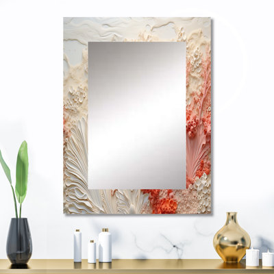 «Rose and White Coastal Coral Collage V» - miroir mural corail, miroir décoratif crème, impression d'art en métal