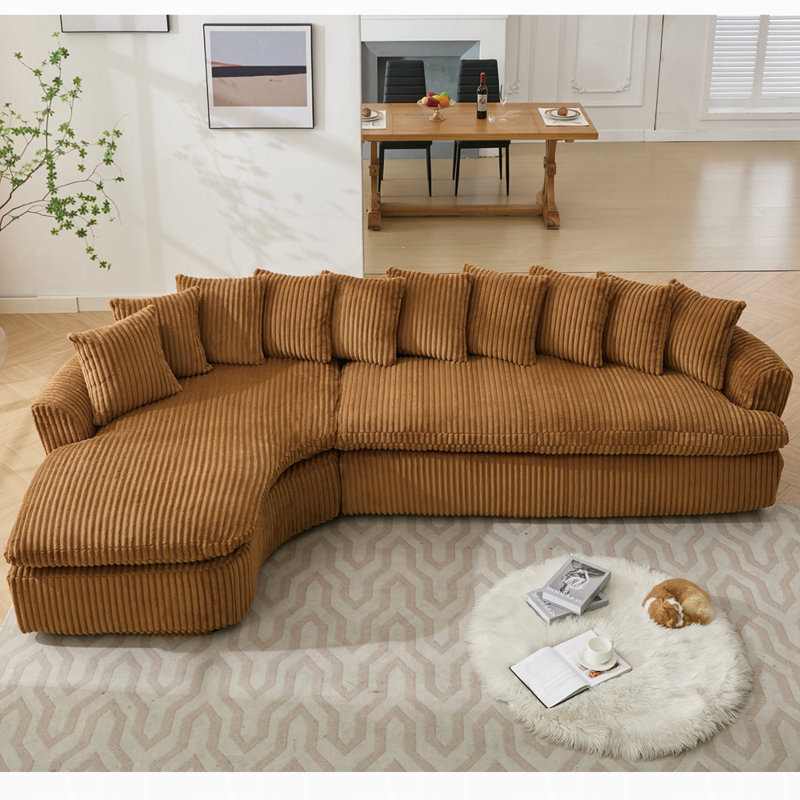 L-Shape Left Sofa, Brown Corduroy